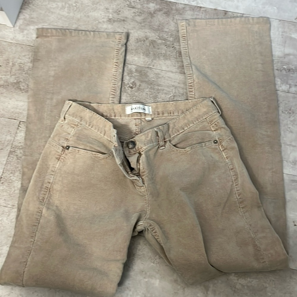 Tan corduroy Mid rise slight leg flare